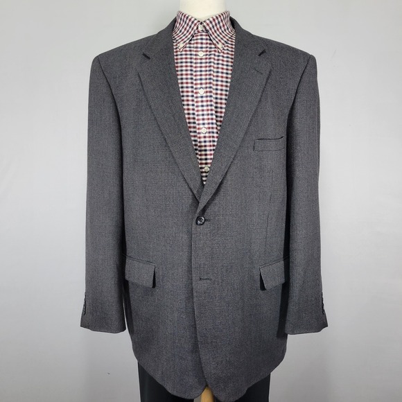 Pronto Uomo Men's Sport Coat Blazer Two Button Gray Blue Lambs Wool Size 50L